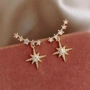 New! Dainty Drop Star Gold and Crystal Earrings!